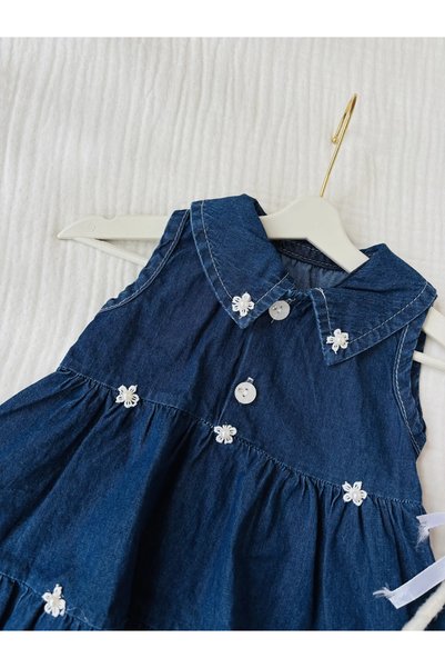 MBK GARDEN Baby Girl Summer Floral Embroidered Holiday Denim Dress
