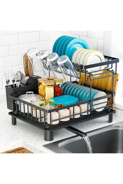 Yoawllty Rustproof 2-Tier Dish Rack, Kitchen Drying Organizer with Drainboard...
