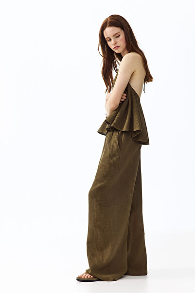 H&M Düz Kesimli Muslin Pantolon
