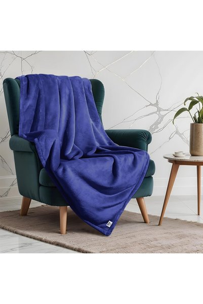 COTTON HOME Micro Fleece Hotel Luxury Flannel Blanket- Navy Blue 220x240cm | ...