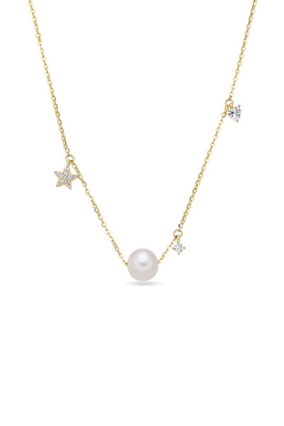 Lisa&Co. Lanț Argint Moving Pearl&Crystals Argint placat cu aur galben / Shel...
