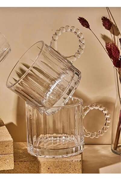 CEPHOME 2-Piece Slotted Design Pearl Handle -Glass Mocha Mug
