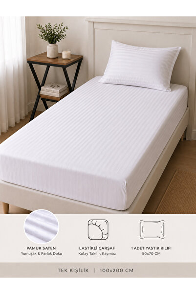 NİĞTEX Single 100% Cotton Satin Fitted Sheet Set