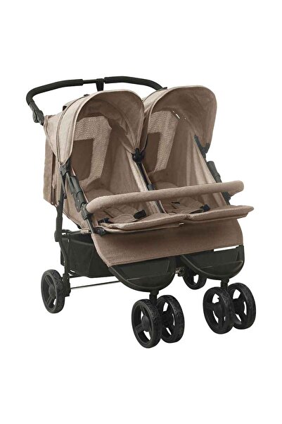 vidaxl Double stroller, taupe gray, steel