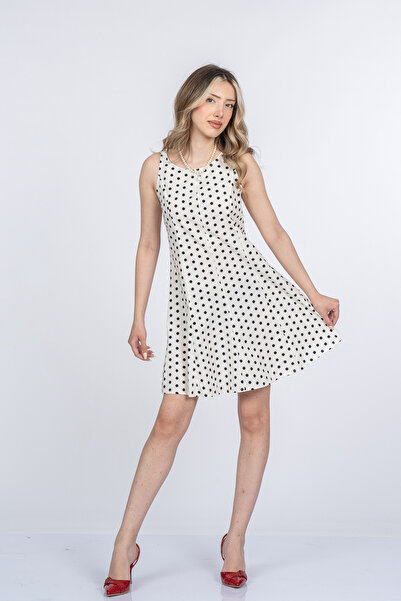 MissVina Selena Polka Dot Patterned Dress with Volan Detail - Sleeveless Dres...