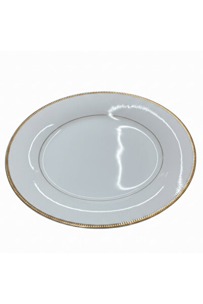 Ascot White Porcelain Dinner Plate with Gold Beaded Rim — 10 Inch