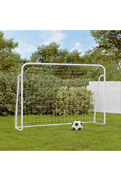 vidaxl Poartă de fotbal cu plasă, alb, 214x75x152 cm, oțel/poliester