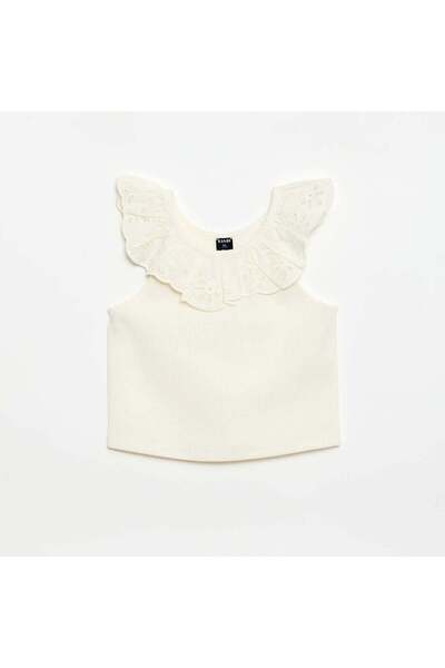 KIABI Ribbed Tank Top with Embroidered Collar BEIGE