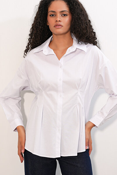 Bigdart Women's Waist-Slit Poplin Shirt 20384 - White