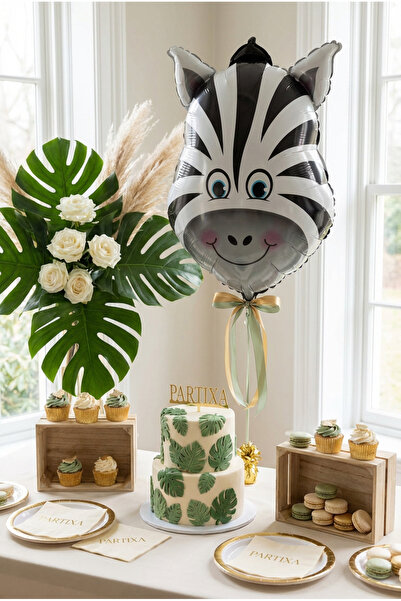 Partixa Safari Zebra Kafa Folyo Balon 28x46 cm Safari Temalı Çocuk Doğum Günü...