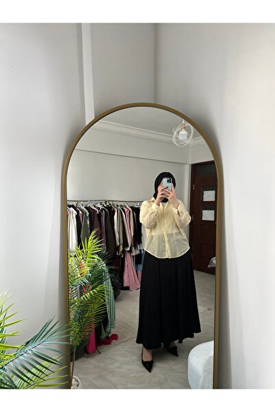 Butik Kadın Sarı Transparan Dokulu Oversize Gömlek