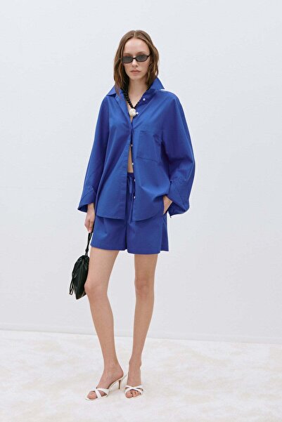 Suud Collection Blue Klara Washed Poplin Shorts