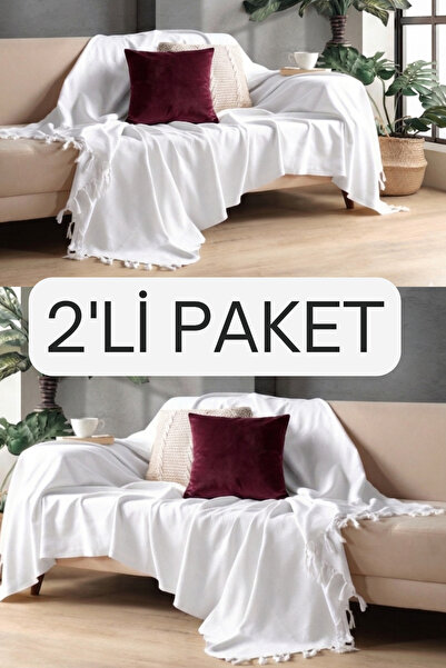 Miracolo Home Beyaz Pamuklu Dekoratif Koltuk Örtüsü Set 170x230 Boyutlu Optim...