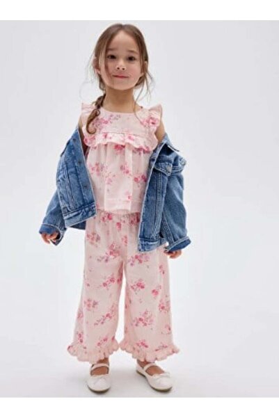 GAP Kids Gap Kız Bebek Pembe Çiçek Desenli Fırfırlı Müslin Pantolon 0-5 Yaş P...