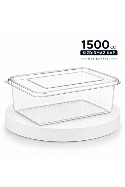 MSE HOLD 1500 CC Plastik Sızdırmaz Kap 50 Adet Düz Kapaklı Şeffaf Saklama Kabı