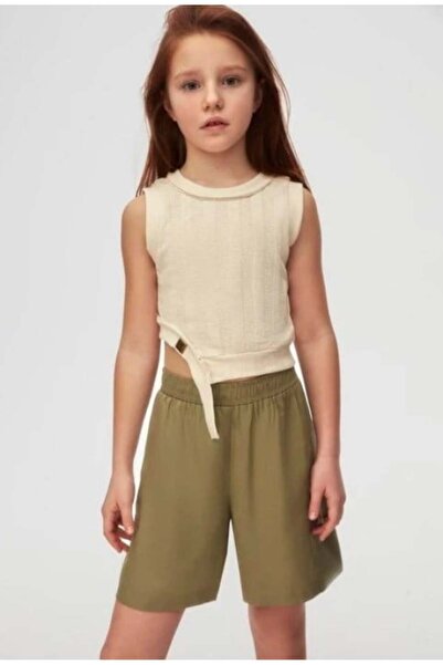 nk kids Nk Kız Çocuk Lastikli Bel Şort 8-14 Yaş HAKİ