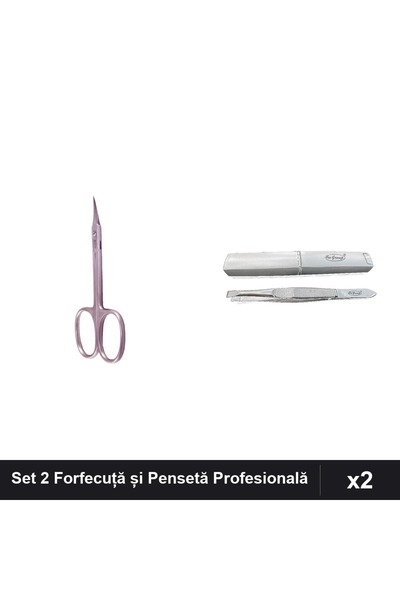 Makeup Set 2 Forfecuță Cuticula + Pensetă Profesională Argintie, Manichiura O...