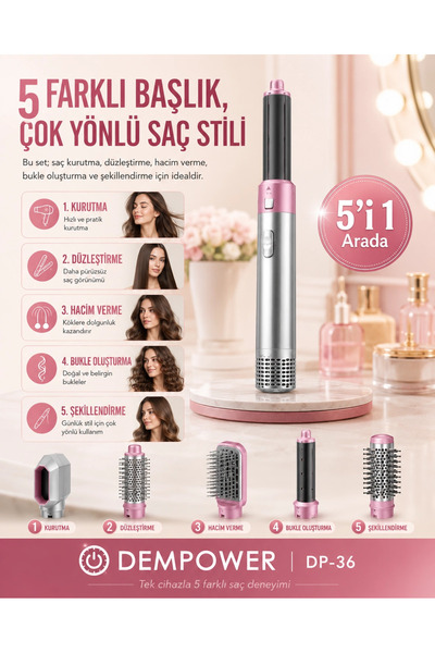 Genel Markalar Kadınlar İçin 5 Başlıklı Saç Şekillendirme Seti Fön, Düzleştir...