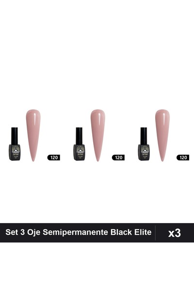 global fashion Set 3 Oje Semipermanente Black Elite 8ml, Manichiura UV/LED,