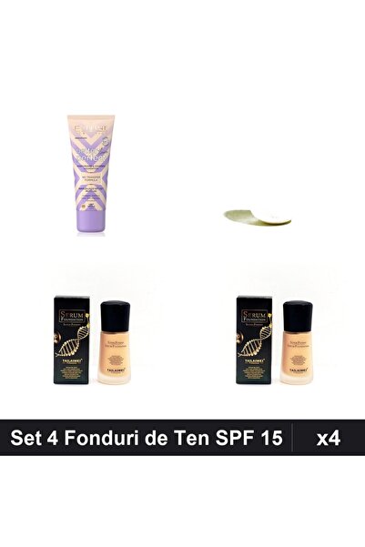 TLM Set 4 Fonduri de Ten cu Serum SPF 15, Burete Makeup, Nuante 02 104 105, 30ml