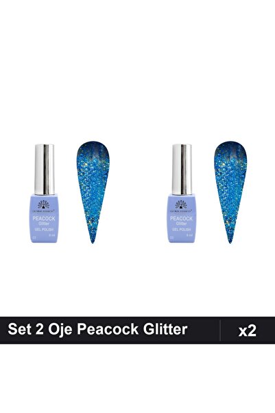 Makeup Set 2 Oje Semipermanente Peacock Glitter 8ml, Nuanță 03, Manichiură UV...