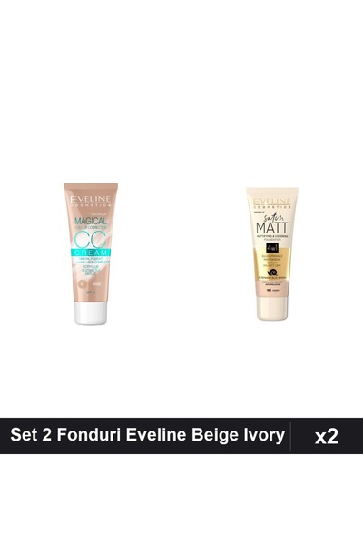 Eveline Set 2 Fonduri de Ten Eveline, CCC Magical Beige + Satin Matt Ivory 30ml