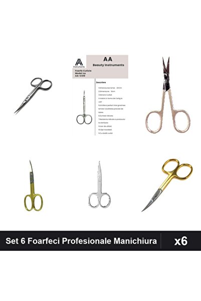 One Group Set 6 Foarfeci Profesionale Manichiura, One Group, Argintiu Auriu G...