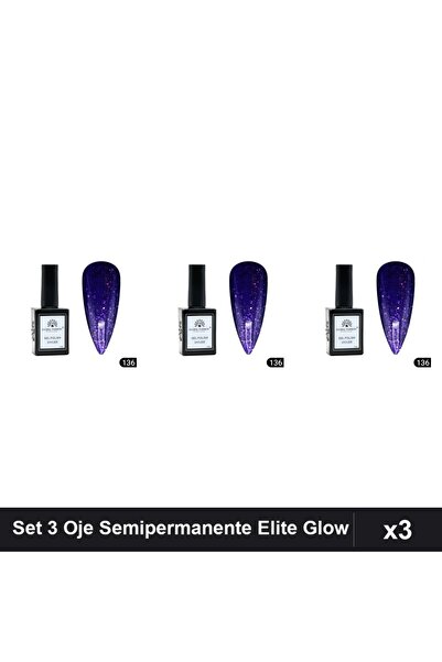 global fashion Set 3 Oje Semipermanente Elite Glow 15ml, Gel Polish UV/LED