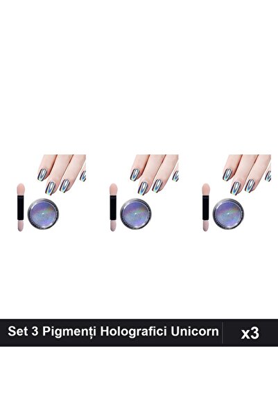 NAİLS Set 3 Pigmenți Holografici Unicorn, Pulbere Efect Prismatic pentru Mani...