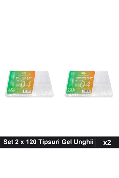 global fashion Set 2 x 120 Tipsuri Gel Unghii, 12 Mărimi, Extra-Lung 5XL Pătr...