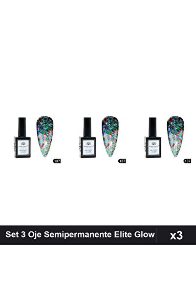 global fashion Set 3 Oje Semipermanente Elite Glow 15ml, Gel Polish UV/LED