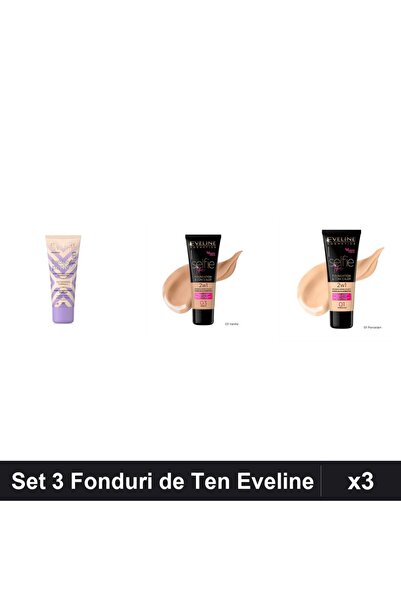 Eveline Set 3 Fonduri de Ten Eveline, Nuante Ivory/Vanilla/Porcelain, 30ml, S...