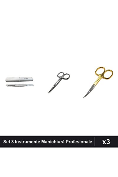 One Group Set 3 Instrumente Manichiură Profesionale, Pensetă și Clești Cuticule