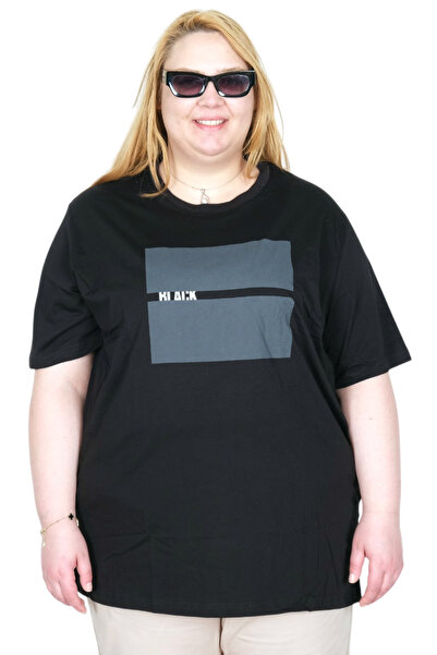 ModeXL Mode XL Real Plus Size Ženska Majica Bis Ovratnik Crna U26124 CRNA