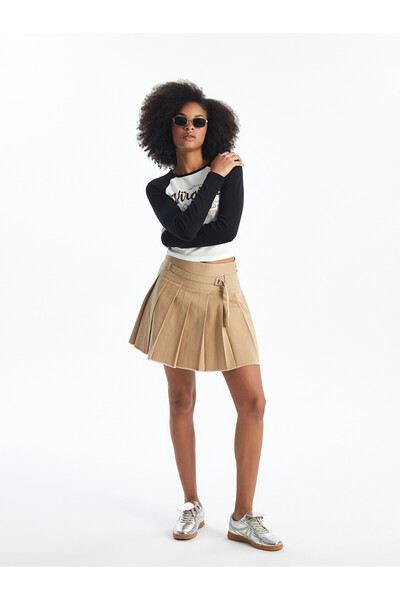 LC Waikiki Nevavm Women's Slim Fit Pleated Skirt with Belt in Contrast Color