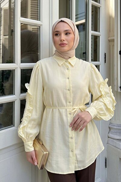 Salih Çelebi Ruffle Sleeve Detailed Shirt 0061 - Yellow