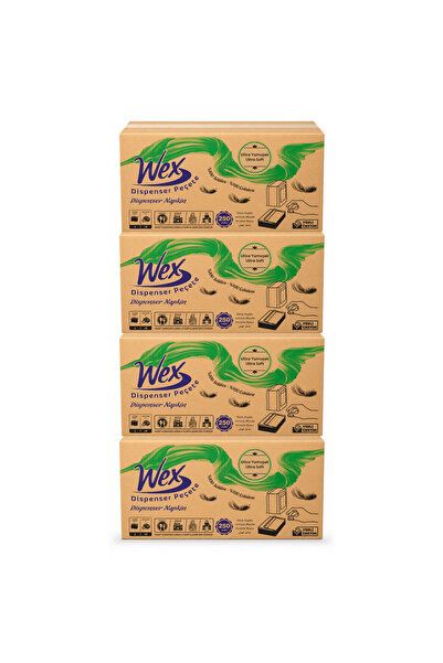 WEX موزع مناديل ورقية 4 علب، إجمالي 72 عبوة، 250 ورقة، طبقتان، 100% سليلوز