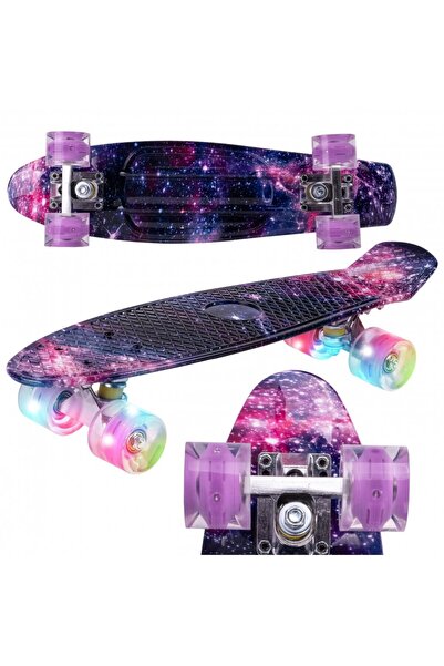 MalPlay Skateboard pentru copii Space Colors, roti din PU dotate cu LED-uri R...