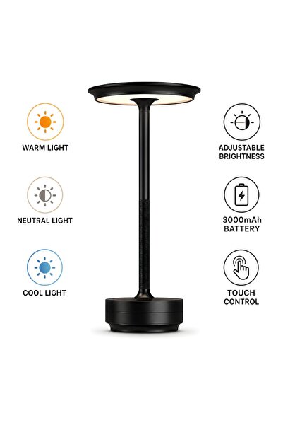 Huerler Lampa Led Masa MoonGlow, Metal, Acumulator 3000 mAh, Portabila, 3 Tip...