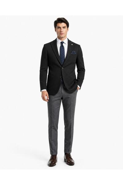 Presto Erkek 6 Drop Regular Fit Siyah Sivri Yaka Ceket – Seçkin Kumaş, Özel K...