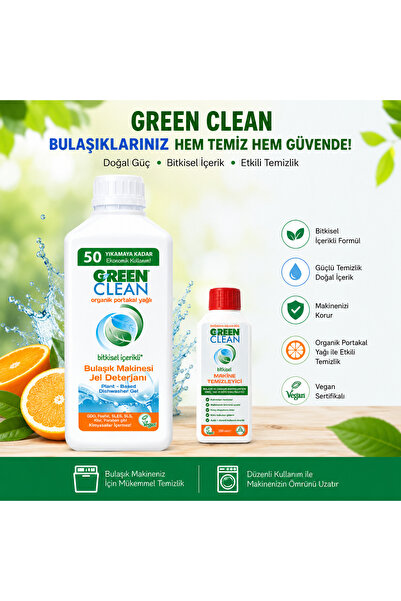 Green Clean Bitkisel Bulaşık Makinası Jel Deterjanı 1000 ml + Bitkisel Makine...