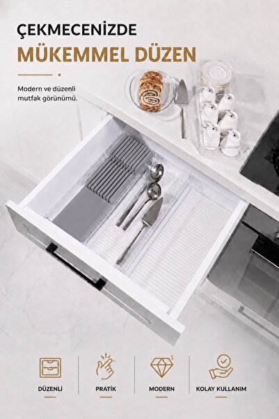 Fevito Drawer Knife Holder Organizer with Compartments Kitchen Organizer Gray...