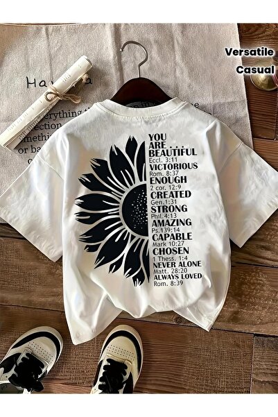 bolivia's Women's Casual Short Sleeve T-Shirt with Sunflower & Letter Print -...