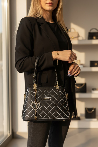 LYRA Bags & Accessories Black Color Silver Sequin Detail Stylish Small Size E...