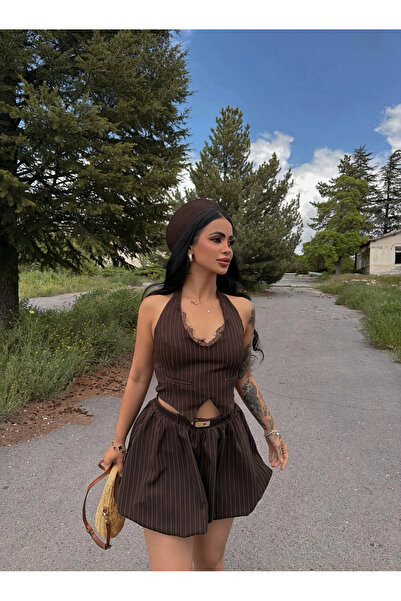 kırmızı butiks Set dublu de baloane retro cu dungi maro