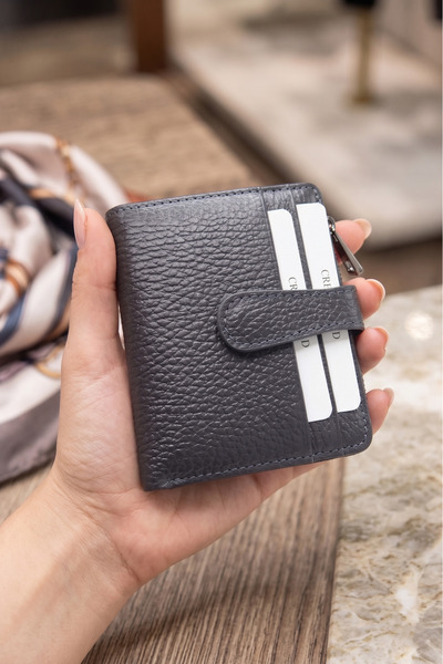 willpolo Genuine Leather Zippered Coin Compartment Snap Fastener Small Size W...