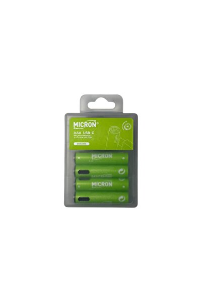 Micron AAA Şarj Edilebilir Pil 1.5V 180mAh USB Type-C Girişli İnce Kalem Pil 4’lü