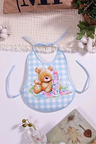 Bebechi Plaid Blue Bear Patterned Liquid-Proof Pear Apron with Neck and Waist...