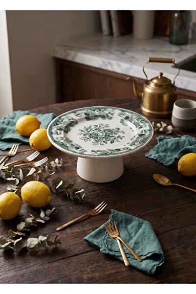Dame Marie Footed Cake and Presentation Serving Plate Green