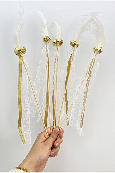 ZEYMERADE Cream Stick Bridesmaid Bell with Feathers, Wedding, Henna Night; Ci...